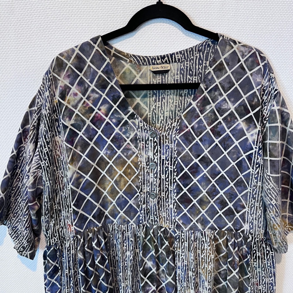 Laise Adzer Vintage Batik Lattice Print Babydoll Dress Blue Purple One Size READ - Picture 5 of 12